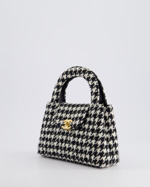 *HOT* Chanel Small Kelly Shopping Bag in Black 
White Wool Houndstooth with Brushed Antique Gold Hardware