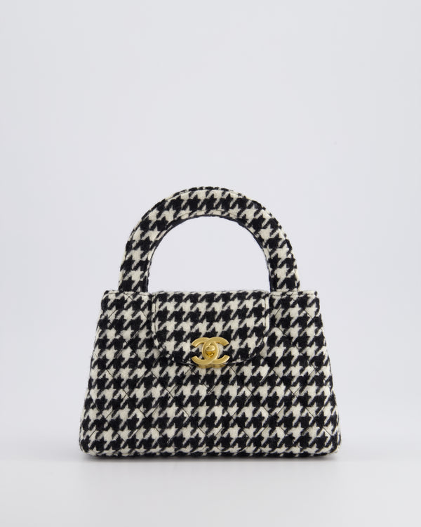 *HOT* Chanel Small Kelly Shopping Bag in Black 
White Wool Houndstooth with Brushed Antique Gold Hardware