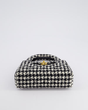 *HOT* Chanel Small Kelly Shopping Bag in Black 
White Wool Houndstooth with Brushed Antique Gold Hardware