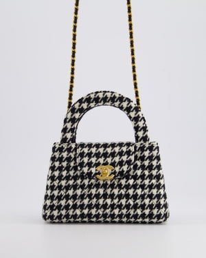 *HOT* Chanel Small Kelly Shopping Bag in Black 
White Wool Houndstooth with Brushed Antique Gold Hardware