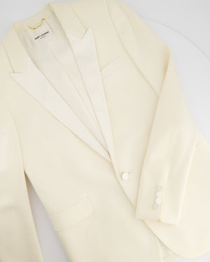 Saint Laurent Cream Suit Jacket and Trouser Set With Silk Lapel Detail Size FR 36 (UK 8)