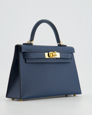 Hermès Mini Kelly II 20cm Bag in Bleu de Prusse Epsom Leather with Gold Hardware