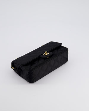 *HOT* Chanel Satin Black Single Mini Flap Bag with Champagne Gold Hardware