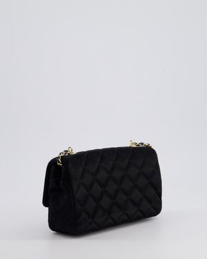 *HOT* Chanel Satin Black Single Mini Flap Bag with Champagne Gold Hardware