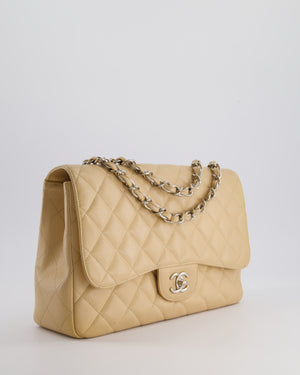 Chanel Beige Jumbo Classic Single Flap Bag in Caviar Leather with Silver Hardware