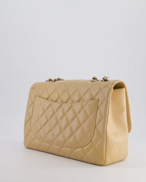 Chanel Beige Jumbo Classic Single Flap Bag in Caviar Leather with Silver Hardware