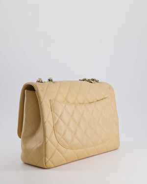 Chanel Beige Jumbo Classic Single Flap Bag in Caviar Leather with Silver Hardware