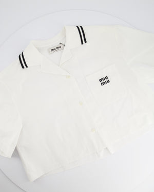 *HOT* Miu Miu Cropped White Short Sleeve Poplin Shirt With Logo Detail Size IT 36 (UK 6)