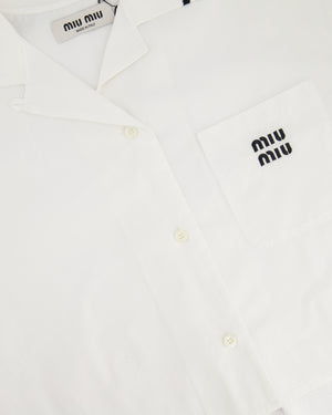 *HOT* Miu Miu Cropped White Short Sleeve Poplin Shirt With Logo Detail Size IT 36 (UK 6)