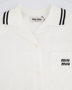 *HOT* Miu Miu Cropped White Short Sleeve Poplin Shirt With Logo Detail Size IT 36 (UK 6)