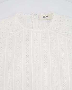 Celine White Long-Sleeve Sheer Blouse with Triomphe Logo Detail Size FR 36 (UK 8)