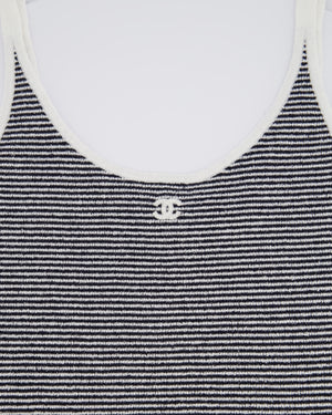 Chanel Black and White Stripe Tank Top with CC Logo Detail Size FR 42 (UK 14)