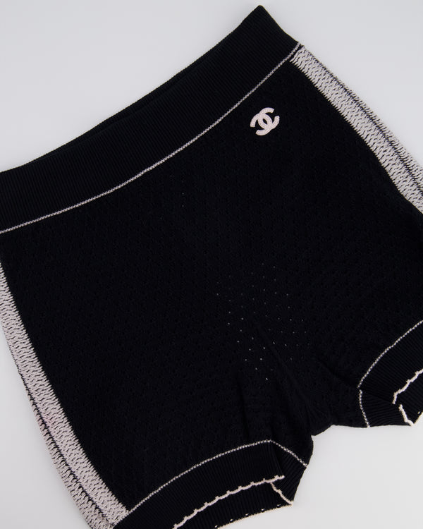 Chanel Black and White Crochet Knit High-Waist Short with CC Logo Detail Size FR 36 (UK 8)