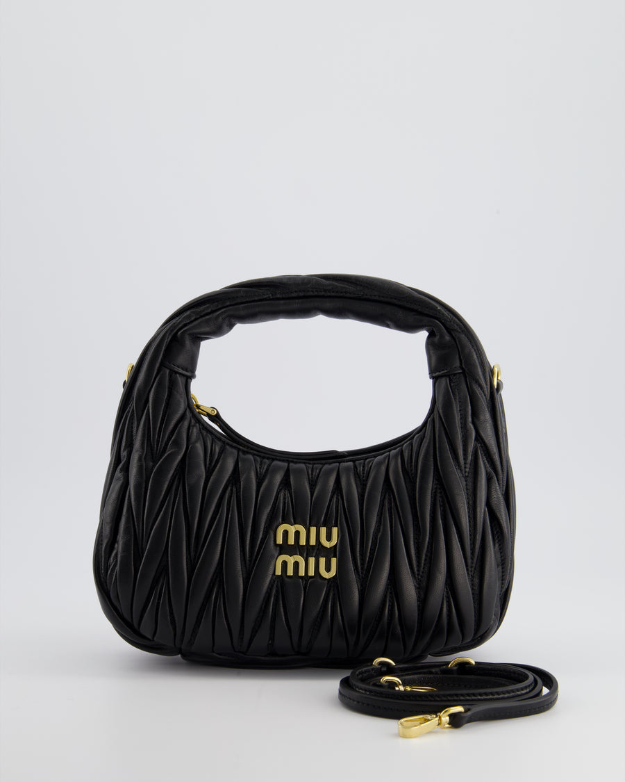 Miu Miu Small Black Wander Matelassé Nappa Leather Hobo Bag with Gold Hardware RRP £1,930