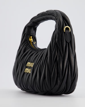 Miu Miu Small Black Wander Matelassé Nappa Leather Hobo Bag with Gold Hardware RRP £1,930