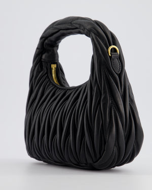 Miu Miu Small Black Wander Matelassé Nappa Leather Hobo Bag with Gold Hardware RRP £1,930