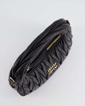 Miu Miu Small Black Wander Matelassé Nappa Leather Hobo Bag with Gold Hardware RRP £1,930