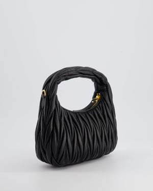 Miu Miu Small Black Wander Matelassé Nappa Leather Hobo Bag with Gold Hardware RRP £1,930