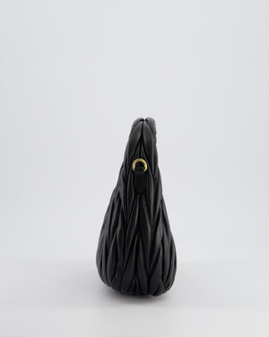 Miu Miu Small Black Wander Matelassé Nappa Leather Hobo Bag with Gold Hardware RRP £1,930