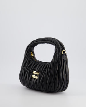 Miu Miu Small Black Wander Matelassé Nappa Leather Hobo Bag with Gold Hardware RRP £1,930