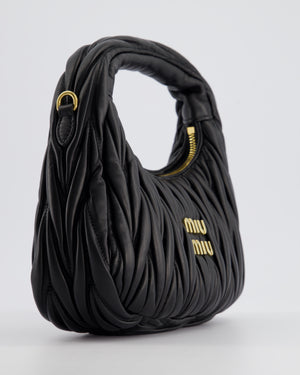 Miu Miu Small Black Wander Matelassé Nappa Leather Hobo Bag with Gold Hardware RRP £1,930