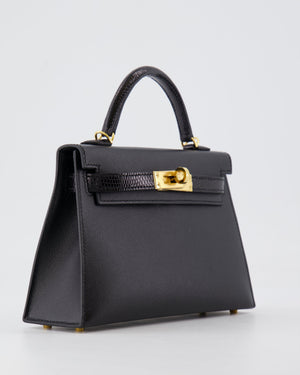 *SUPER RARE* Hermès Mini Kelly II 20cm Touch Bag in Noir Madame and Lizard Leather with Gold Hardware