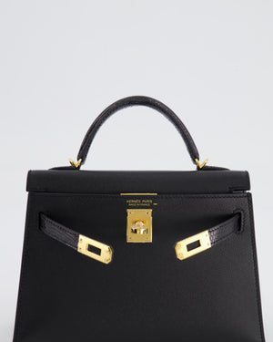 *SUPER RARE* Hermès Mini Kelly II 20cm Touch Bag in Noir Madame and Lizard Leather with Gold Hardware