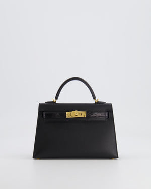 *SUPER RARE* Hermès Mini Kelly II 20cm Touch Bag in Noir Madame and Lizard Leather with Gold Hardware