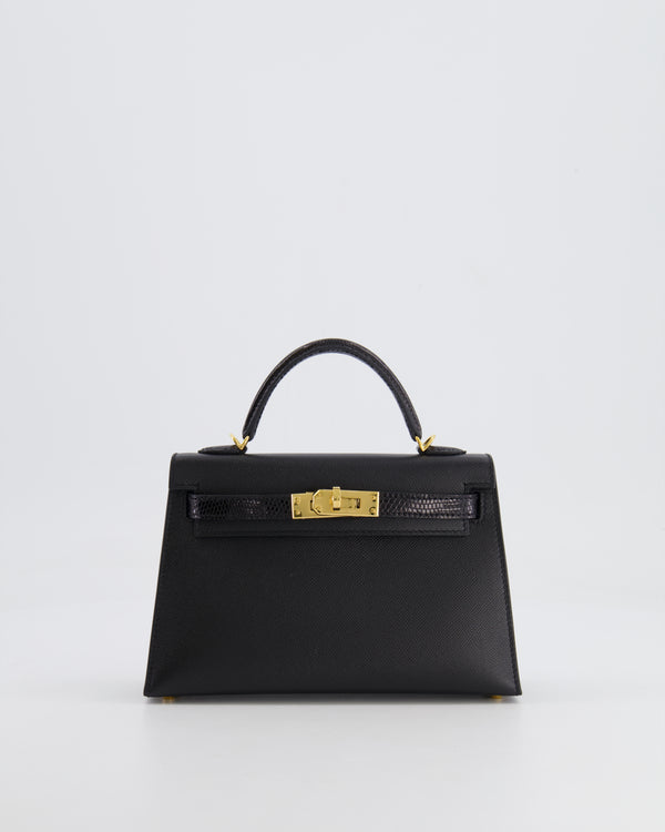 *SUPER RARE* Hermès Mini Kelly II 20cm Touch Bag in Noir Madame and Lizard Leather with Gold Hardware