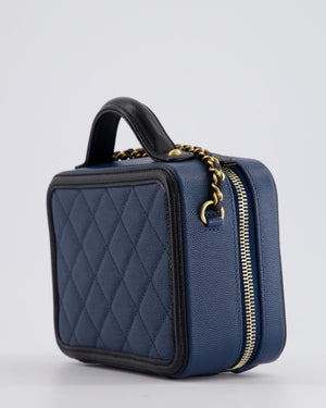 Chanel Navy and Black Small CC Vanity Case Bag in Caviar Leather with Brushed Gold Hardware