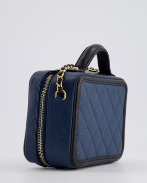 Chanel Navy and Black Small CC Vanity Case Bag in Caviar Leather with Brushed Gold Hardware