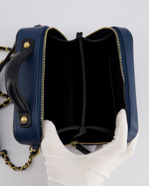 Chanel Navy and Black Small CC Vanity Case Bag in Caviar Leather with Brushed Gold Hardware