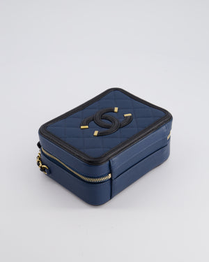 Chanel Navy and Black Small CC Vanity Case Bag in Caviar Leather with Brushed Gold Hardware