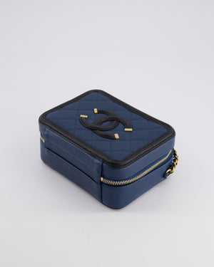 Chanel Navy and Black Small CC Vanity Case Bag in Caviar Leather with Brushed Gold Hardware