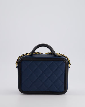 Chanel Navy and Black Small CC Vanity Case Bag in Caviar Leather with Brushed Gold Hardware