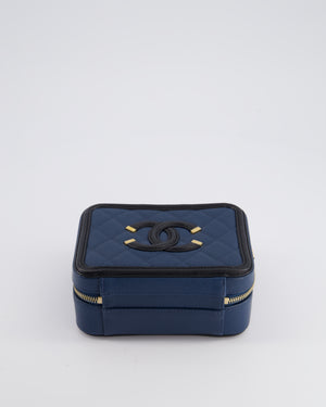 Chanel Navy and Black Small CC Vanity Case Bag in Caviar Leather with Brushed Gold Hardware