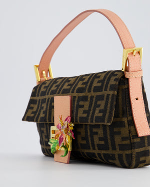 *COLLECTOR
S* Fendi Brown Zucca Monogram Vintage Baguette Bag in Fabric with Pink Leather Strap &amp; Gold Hardware