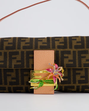 *COLLECTOR
S* Fendi Brown Zucca Monogram Vintage Baguette Bag in Fabric with Pink Leather Strap &amp; Gold Hardware