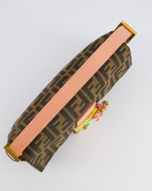 *COLLECTOR
S* Fendi Brown Zucca Monogram Vintage Baguette Bag in Fabric with Pink Leather Strap &amp; Gold Hardware