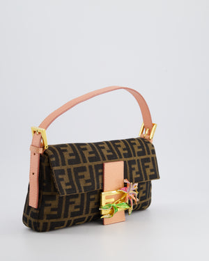 *COLLECTOR
S* Fendi Brown Zucca Monogram Vintage Baguette Bag in Fabric with Pink Leather Strap &amp; Gold Hardware