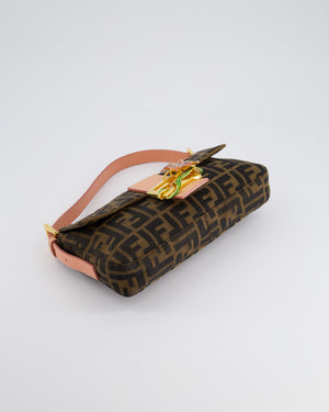 *COLLECTOR
S* Fendi Brown Zucca Monogram Vintage Baguette Bag in Fabric with Pink Leather Strap &amp; Gold Hardware