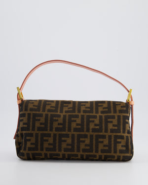 *COLLECTOR
S* Fendi Brown Zucca Monogram Vintage Baguette Bag in Fabric with Pink Leather Strap &amp; Gold Hardware