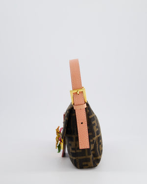 *COLLECTOR
S* Fendi Brown Zucca Monogram Vintage Baguette Bag in Fabric with Pink Leather Strap &amp; Gold Hardware