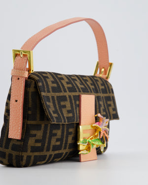 *COLLECTOR
S* Fendi Brown Zucca Monogram Vintage Baguette Bag in Fabric with Pink Leather Strap &amp; Gold Hardware