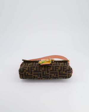 *COLLECTOR
S* Fendi Brown Zucca Monogram Vintage Baguette Bag in Fabric with Pink Leather Strap &amp; Gold Hardware