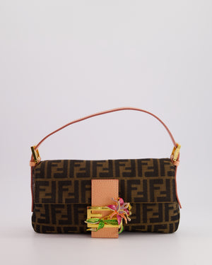 *COLLECTOR
S* Fendi Brown Zucca Monogram Vintage Baguette Bag in Fabric with Pink Leather Strap &amp; Gold Hardware