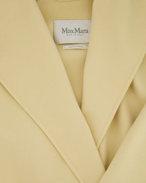 Max Mara Pale Yellow Hooded Wool Coat With Drawstring Waist Detail Size IT 42 (UK 10)