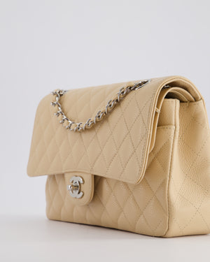 Chanel Beige Medium Classic Double Flap in Caviar Leather with Silver Hardware