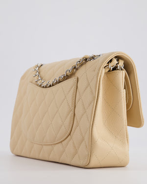 Chanel Beige Medium Classic Double Flap in Caviar Leather with Silver Hardware