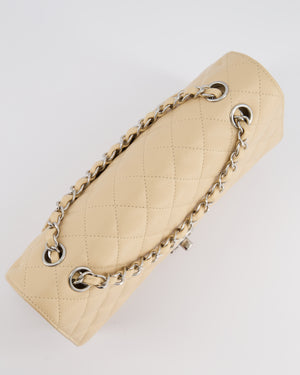 Chanel Beige Medium Classic Double Flap in Caviar Leather with Silver Hardware